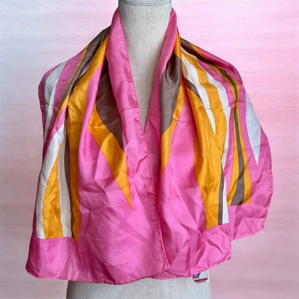Vintage Japan Designer Scarf Pink Orange